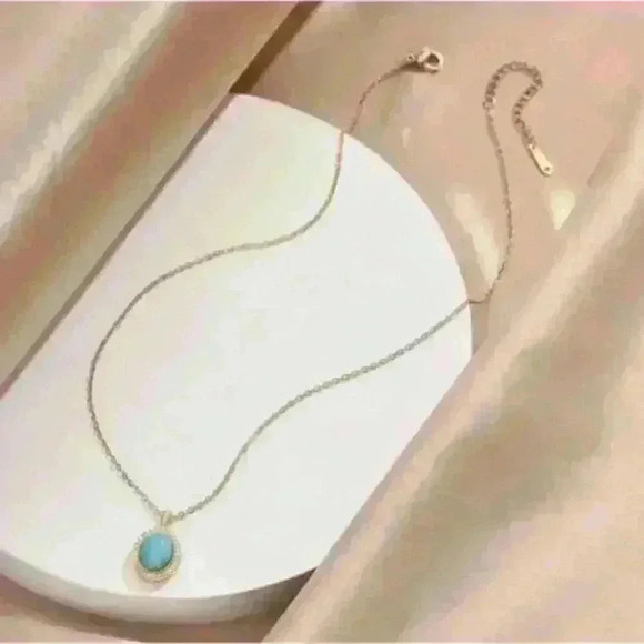 Larimar Stone Pendant with sparkling crystals in gold necklace - Picture 2 of 4